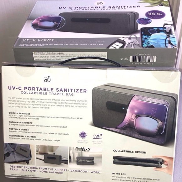 VIE OLI PORTABLE COLLAPSIBLE TRAVEL BAG -  UV Sanitizer - OLID1091GY - Picture 3 of 3
